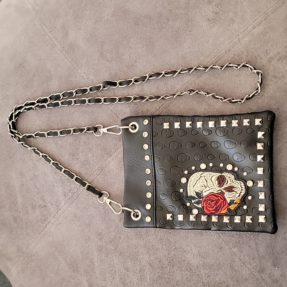 Skull, black, Vegan Leather, Crossbody bag